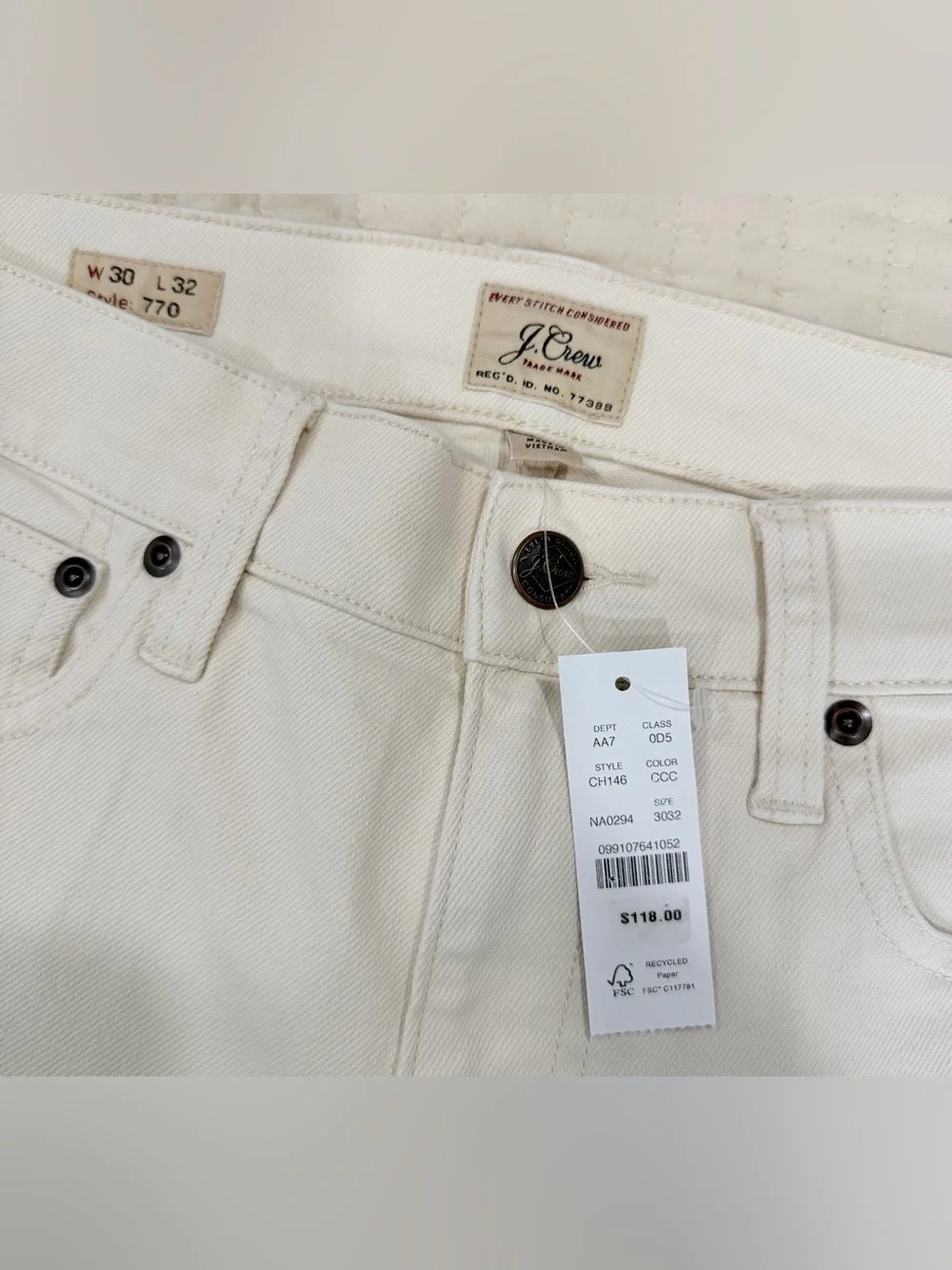 J. Crew Men's Straight Jeans in Cream